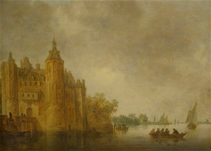 Jan van Goyen - Figures in a rowing boat on a wide river before a large castle