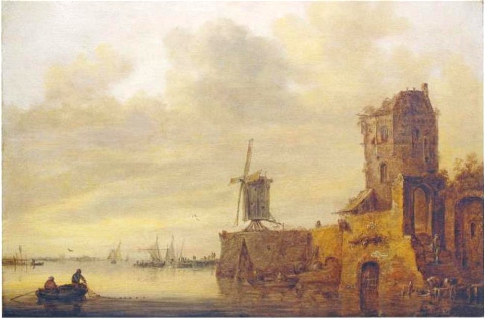 Jan van Goyen - Rivierlandschap met een ruïne en een molen - 1011 - Museum der bildenden Künste