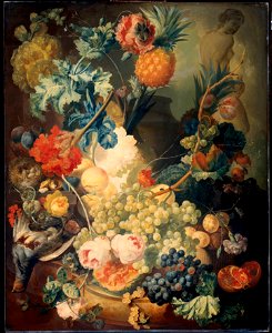 Jan van Os - Stilleven met bloemen, vruchten en gevogelte - BR2038 - Rijksmuseum Twenthe. Free illustration for personal and commercial use.