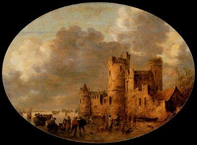 Jan van Goyen - Skaters in front of a Medieval Castle - WGA10184