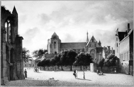 Jan van der Heyden - View of the Church in Veere. Free illustration for personal and commercial use.
