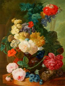 Jan van Os (1744-1808) - Roses, Peony, Auricula and Fritillary in a Vase - 814154 - National Trust