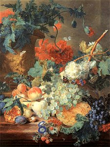 Jan van Huijsum - Fruit and Flowers - WGA11822. Free illustration for personal and commercial use.