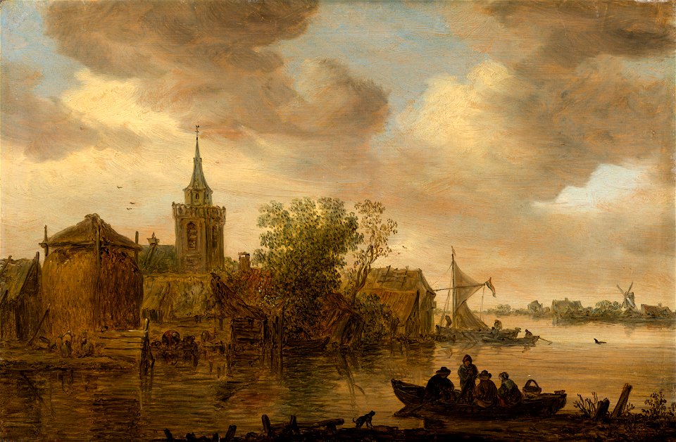 Jan van Goyen - River View with Church and Farmhouse - 1100 - Mauritshuis