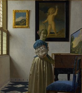 Jan Vermeer van Delft - Lady Standing at a Virginal - National Gallery, London. Free illustration for personal and commercial use.