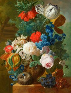 Jan van Os (1744-1808) - Roses, Tulips and Crown Imperial in a Vase with a Bird's Nest - 814155 - National Trust