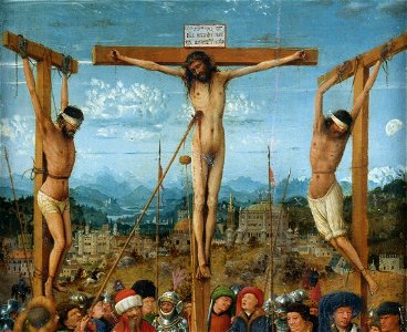 Jan van Eyck - Diptych - WGA07587 crop of the crucified Jesus. Free illustration for personal and commercial use.