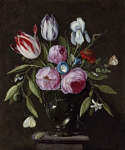 Jan van Kessel de Oude - Rozen, tulpen, een iris en andere bloemen etc. Free illustration for personal and commercial use.
