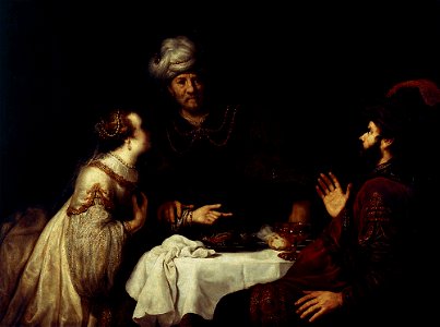 Jan Victors - Esther en Haman voor Ahasverus
