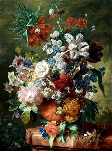 Jan van Huysum - Flowers in a Terracotta Vase, 1724-1725. Free illustration for personal and commercial use.