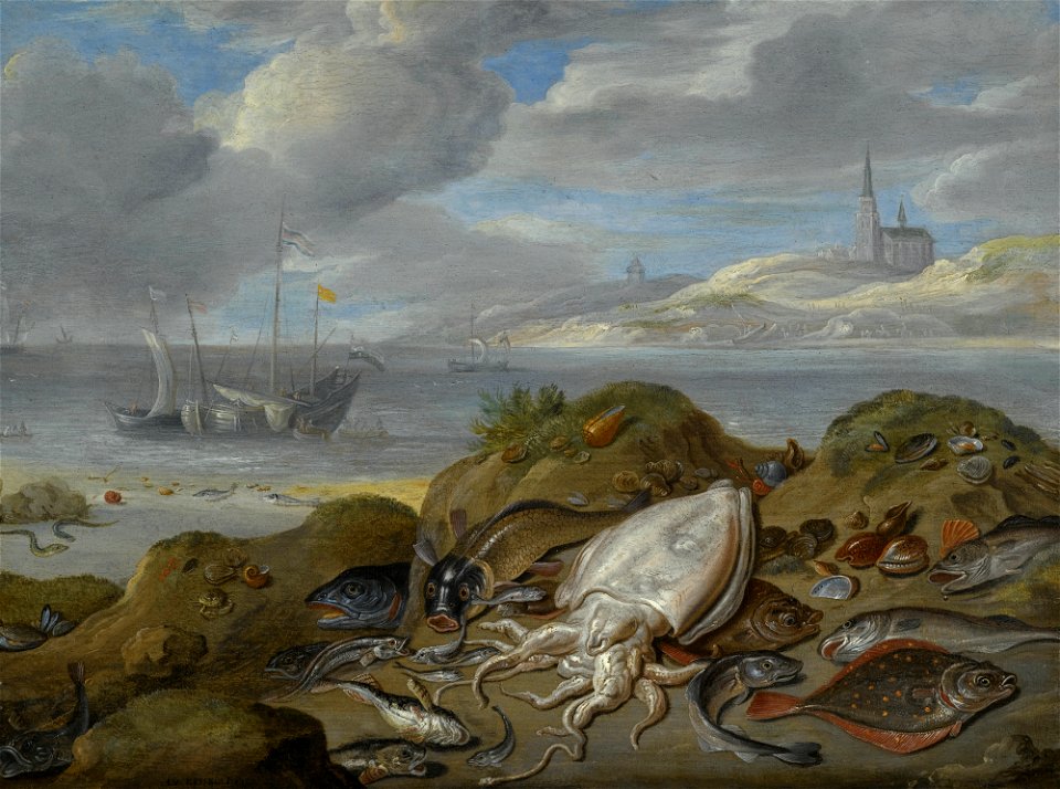 Jan van Kessel de Oude - Stilleven met schaal-en schelpdieren