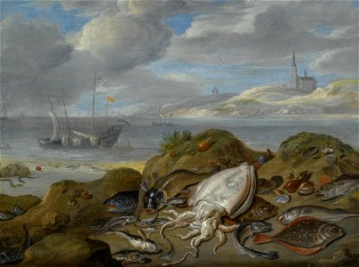 Jan van Kessel de Oude - Stilleven met schaal-en schelpdieren. Free illustration for personal and commercial use.
