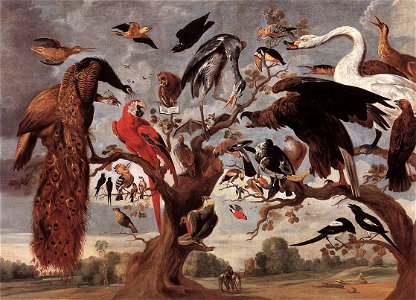 Jan van Kessel (I) - The Mockery of the Owl - WGA12143. Free illustration for personal and commercial use.