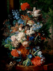 Jan van Huysum, , Kunsthistorisches Museum Wien, Gemäldegalerie - Blumenstrauß vor Parklandschaft - GG 560 - Kunsthistorisches Museum