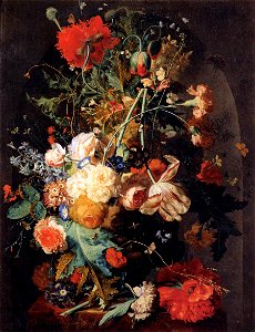 Jan van Huijsum - Vase of Flowers in a Niche - WGA11828. Free illustration for personal and commercial use.