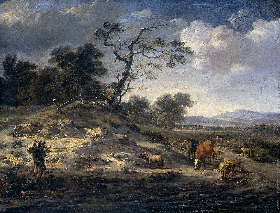 Jan Wijnants - Landschap met vee op een landweg