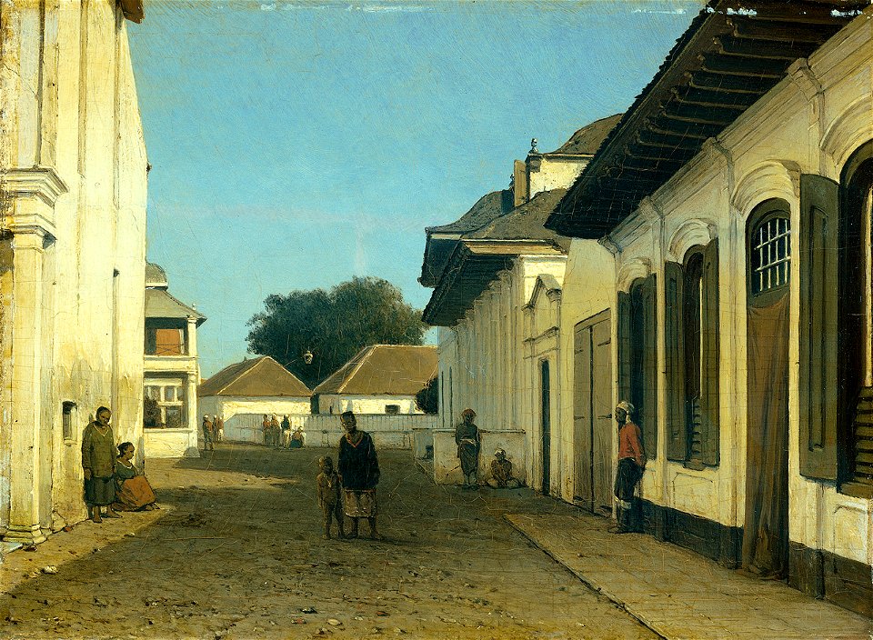 Jan Weissenbruch - Een straatje in het oude gedeelte van Batavia