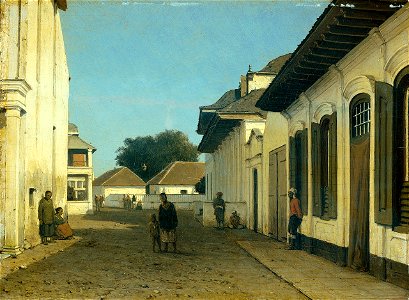 Jan Weissenbruch - Een straatje in het oude gedeelte van Batavia