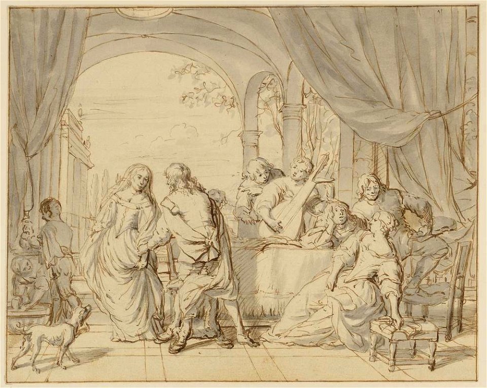 Jan Verkolje (I) - Merry company in a portico