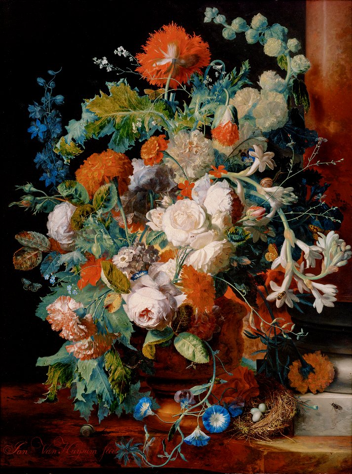 Jan van Huysum, , Kunsthistorisches Museum Wien, Gemäldegalerie - Blumenstrauß bei einer Säule - GG 559 - Kunsthistorisches Museum