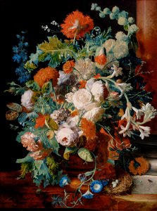 Jan van Huysum, , Kunsthistorisches Museum Wien, Gemäldegalerie - Blumenstrauß bei einer Säule - GG 559 - Kunsthistorisches Museum