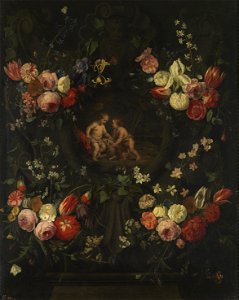 Jan van Kessel (I) - Garland of flowers with the Child Jesus and St John