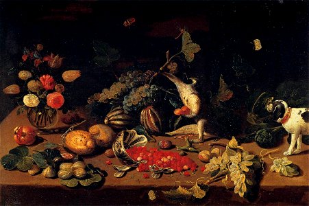 Jan van Kessel (I) - Still-Life with a Monkey Stealing Fruit - WGA12144. Free illustration for personal and commercial use.