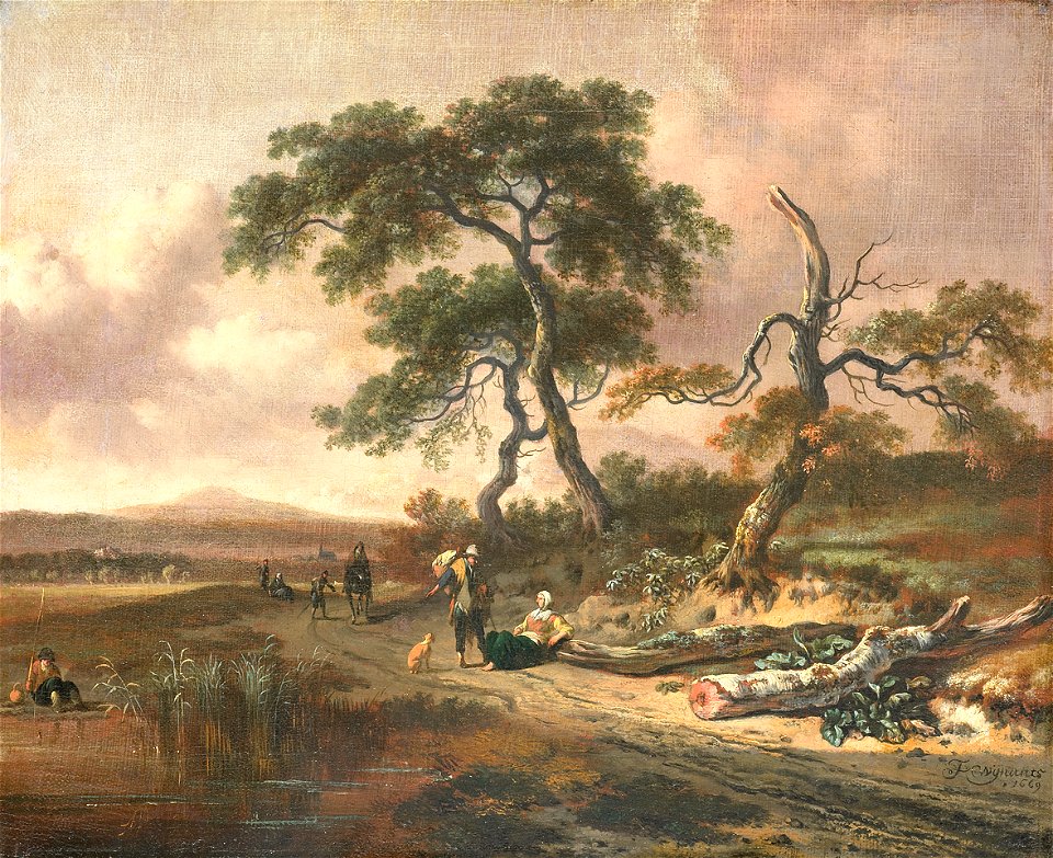 Jan Wijnants - Landschap met marskramer en rustende vrouw