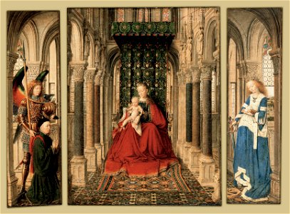 Jan van Eyck - Triptych of Mary and Child, St. Michael, and the Catherine - Google Art Project. Free illustration for personal and commercial use.