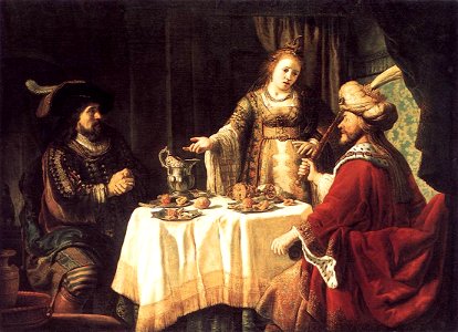 Jan Victors - The Banquet of Esther and Ahasuerus - WGA25059. Free illustration for personal and commercial use.