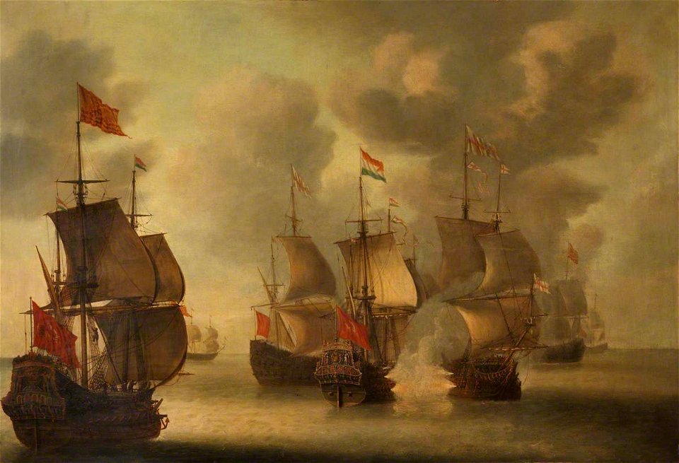 Jan van Leyden (active 1639-1669) - The 'Amelia' Engaging English Ships, 1652–1653 - BHC3190 - Royal Museums Greenwich