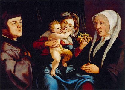 Jan van Scorel - Madonna of the Daffodils with the Child and Donors - WGA21080. Free illustration for personal and commercial use.