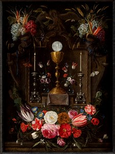 Jan van Kessel (I) - Altar niche with the symbols of the Eucharist with flowers and fruits