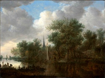 Jan van Goyen - River Landscape with Peasants in a Ferryboat, 1648 SC232133. Free illustration for personal and commercial use.