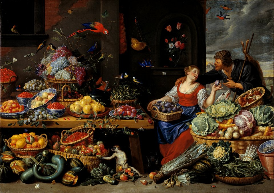 Jan van Kessel d.Æ. - Fruit and Vegetable Market with a Young Fruit Seller - KMSsp299 - Statens Museum for Kunst