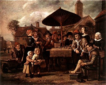 Jan Victors - Market Scene with a Quack at his Stall - WGA25064. Free illustration for personal and commercial use.