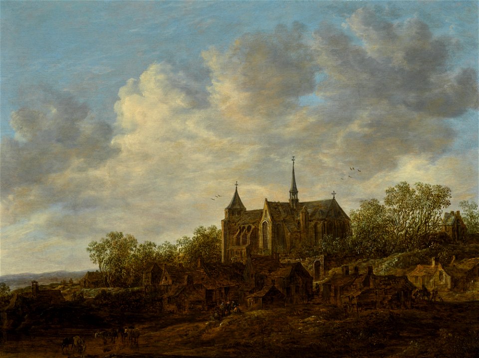Jan van Goyen - View of a village with a large Gothic church 006l19030-b3vrz