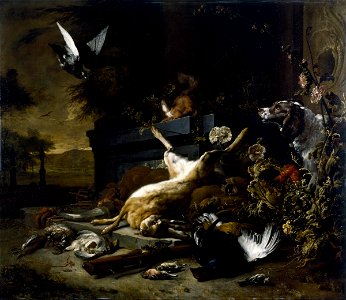 Jan Weenix - Still Life of Game including a Hare, Black Grouse and Partridge, a Spaniel looking on with a Pigeon ... - Google Art Project. Free illustration for personal and commercial use.