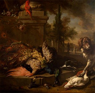 Jan Weenix (1642-1719) - Still Life of Dead Poultry, a Parrot and a Spaniel in a Park - 353067 - National Trust