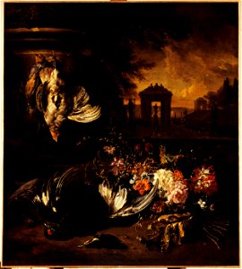 Jan Weenix - Fleurs et gibier mort devant un paysage - PDUT937 - Musée des Beaux-Arts de la ville de Paris. Free illustration for personal and commercial use.