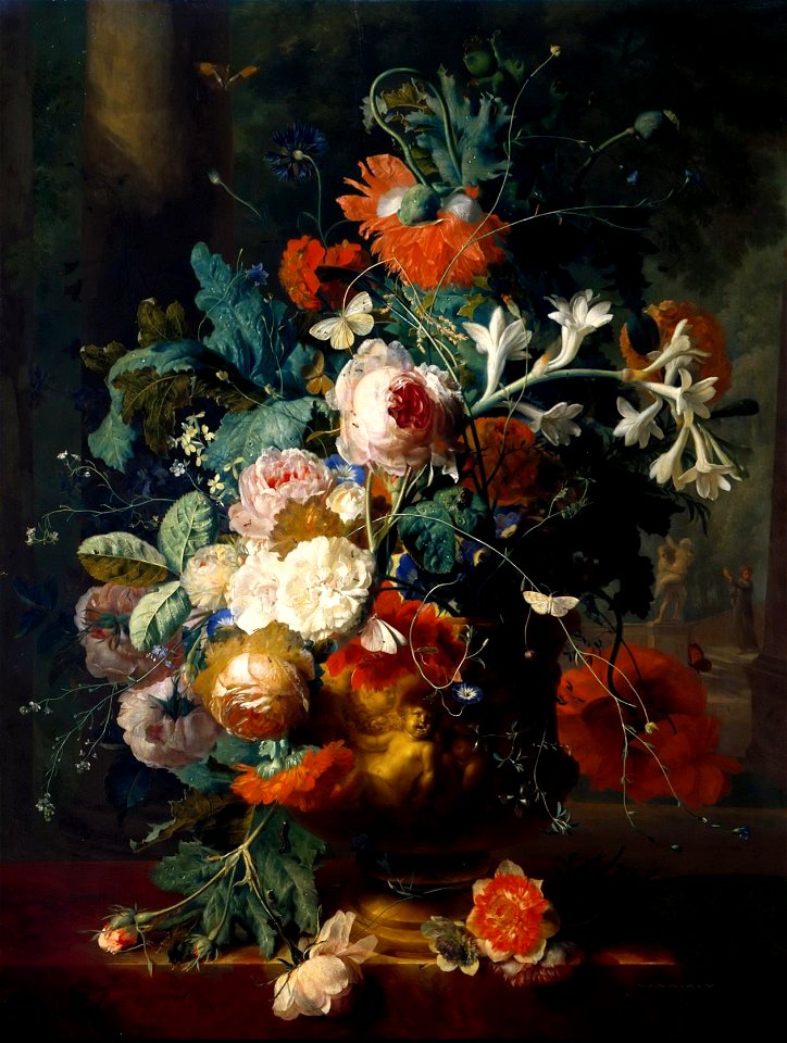 Jan van Huysum - Vase de Fleurs sur Fond de Parc avec Statue