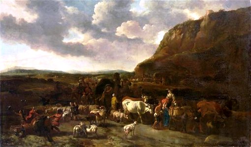 Jan van Ossenbeeck - Landschap met de uittocht van Jacob en zijn familie naar Kanaän (Genesis 31-17-18) - GG 439 - Kunsthistorisches Museum