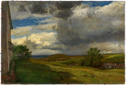 Janus La Cour - Landscape from Helgenæs with rain clouds - NM 7404 - Nationalmuseum. Free illustration for personal and commercial use.