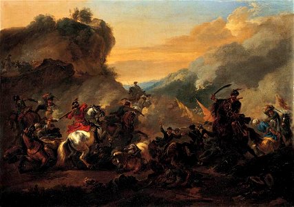 Jan Wyck - A Cavalry Battle Scene - WGA25915. Free illustration for personal and commercial use.