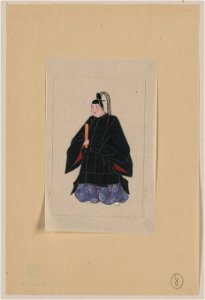 Japanese man, full-length, standing, facing left, wearing minister's robe over kimono LCCN2009630103