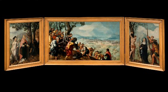 Jan van Scorel - Triptych with The Entry of Christ into Jerusalem, saints and on the outside of the wings, patrons of... - Google Art Project. Free illustration for personal and commercial use.