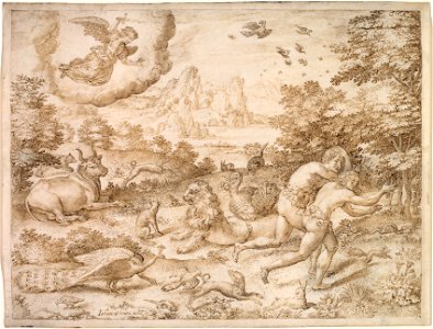 Jan Wierix (Flemish, c. 1549-aft 1615) - The Expulsion from Paradise - 1994.16 - Cleveland Museum of Art