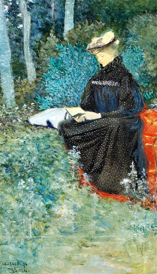 Viggo Jastrau - Læsende ung pige i skoven - 1896