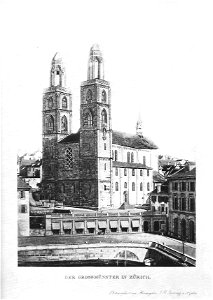 JB Isenring - Grossmünster in Zürich Aquatinta (FPh56)