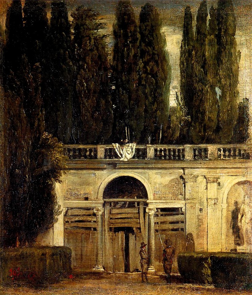 Jardines de la Villa Médicis, dos hombres a la entrada de la gruta, by Diego Velázquez